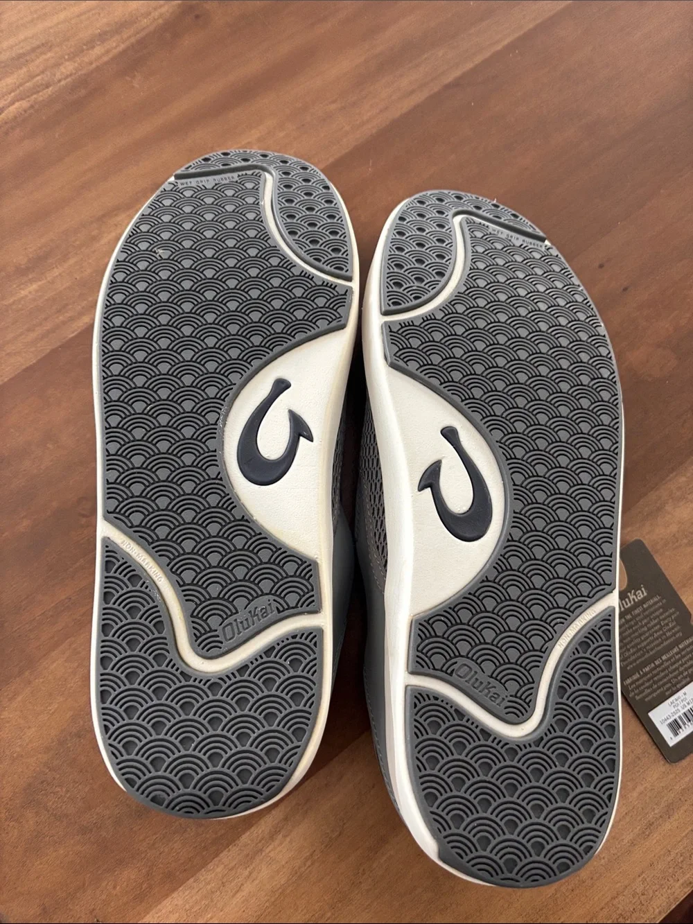 Brand new OluKai Men's Gray Mesh Slip-On Sneakers with White Sole